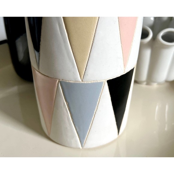 Harlequin Pattern Tall Vase with Matte Pastels and Black - Picture 9 of 10